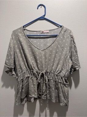 SO Green V-Neck Drawstring Peplum Blouse